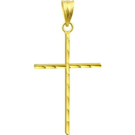 US GOLD Handcrafted 10kt Gold Stick Cross Charm Pendant