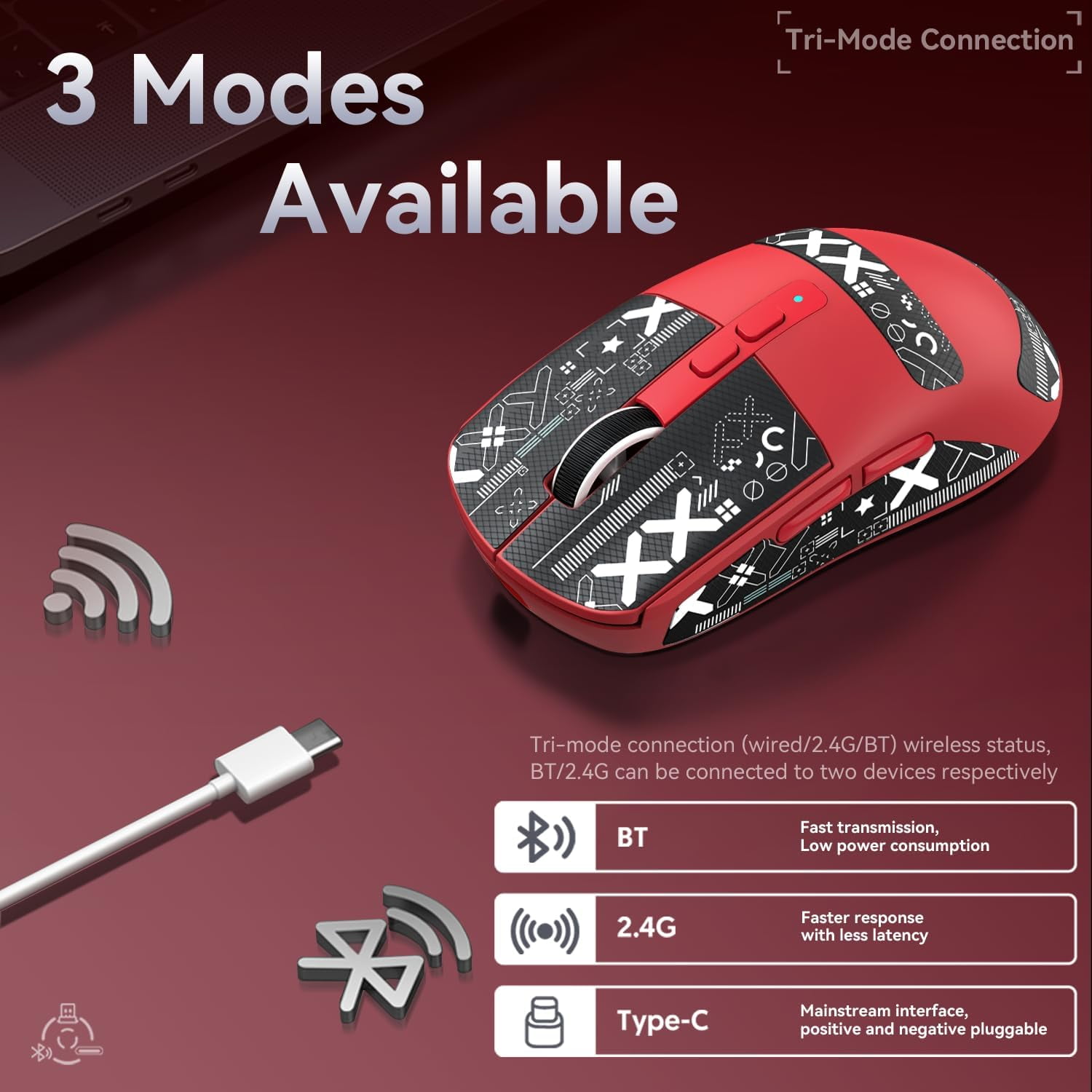 ATTACK SHARK X6 49g SUPERLIGHT Mouse with Magnetic Charging Dock, PixArt PAW3395 Gaming Sensor, BT/2.4G Wireless/Wired Gaming Mouse with Tape, 26000 DPI, X3 Upgrade Mice for Win11/Xbox/PS/Mac