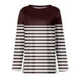 thumbnail image 4 of Lenpel T Shirts for Women Long Sleeve Crew Neck Side Split Striped Tunic Tops Loose Blouses Soft Casual Tees(Wine,Small), 4 of 5