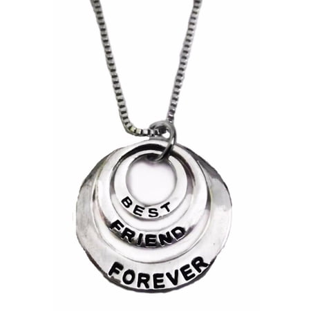 Best Friends Forever BFF Silvertone Three Ring Pendant Necklace