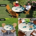 thumbnail image 4 of Peacock Feather Round Tablecloth for 45-54 Inch Tables,Fitted Table Cover with Elastic Edge,Teal Ethnic Rustic Farmhouse Elegant Waterproof Outdoor Table Cloth Protector for Patio Garden Dinner, 4 of 9