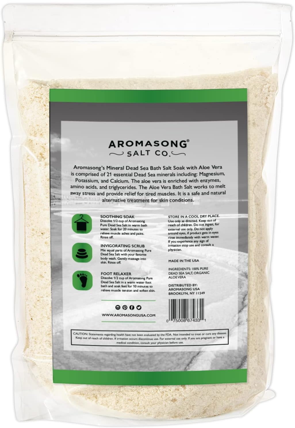 Aromasong Raw Dead Sea with Organic Aloe Vera Bath Salts, 5 lbs Bulk Pack
