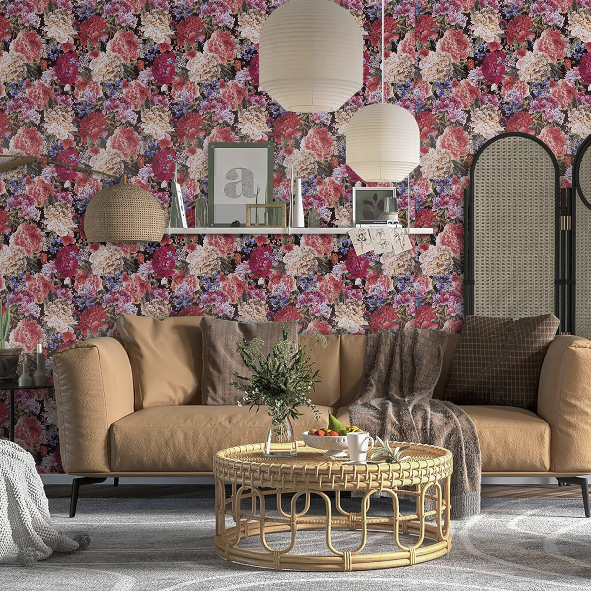 UMIGGEE 17.3-in x 236-in Vintage Peel and Stick Floral Wallpaper Removable Large Peony Vinyl Self Adhesive Mural