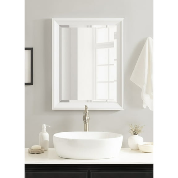 Kate and Laurel Kalla Traditional Framed Rectangle Bathroom Vanity Mirror, 22 x 28, White, Rectangular Beveled Bathroom Mirror for Over Sink or for Use as Entryway or Living Room Decor