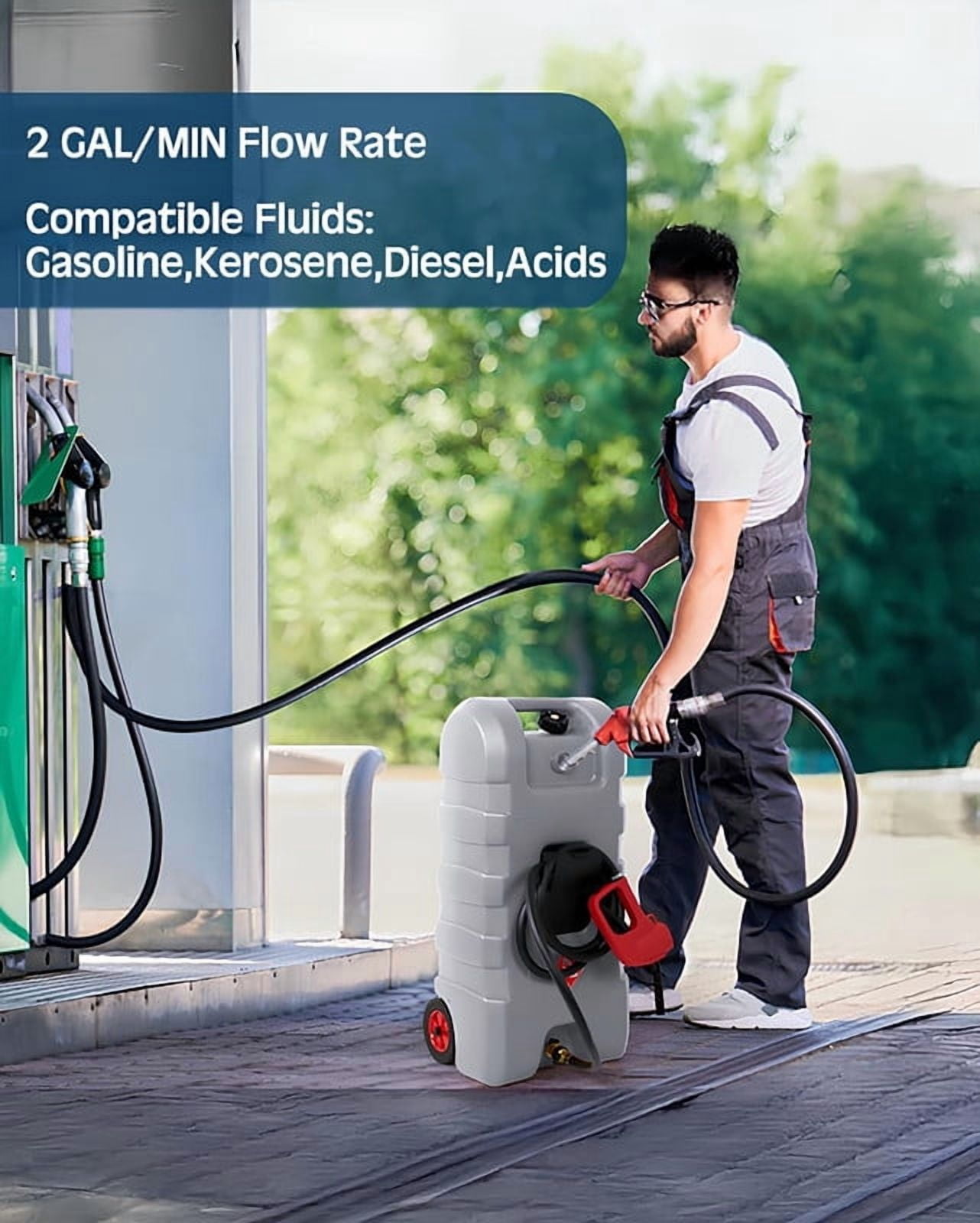 Towallmark Portable Gas Fuel Tank, 15 Gallon Fuel Storage Can With Casters, Includes Fluid Transfer Siphon Pump 10FT Hose, For Cars Lawn Mowers Boats, Container Caddy