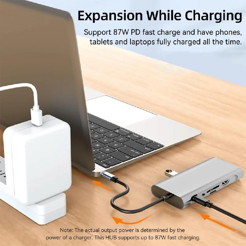 BQBQERT Aluminum Alloy 11 Port USB C Docking Station Supports 4K HDTV Fast Data Transfer 100W Charging For Laptop