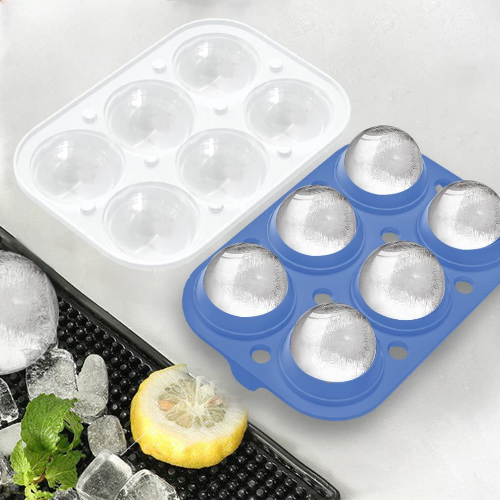 Ice Cube Trays (Set of 2), Sphere Ice Ball Maker with Lid & Large Square Ice Cube Maker for Whiskey, Cocktails and Homemade, Keep Drinks Chilled