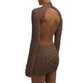 thumbnail image 3 of Faithtur Robe Chandail Femme Col Roulé Tricot Torsadé Manches Longues Dos Nu Robe Chandail Ajustée Robes Tricotées, S/ M/ L/ TG, 3 of 6