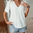 thumbnail image 2 of Womens Lace V Neck Short Sleeve Eyelet Tops Dressy Business Casual Work Shirts Blouse Solid Color Button Summer T Shirts, 2 of 5