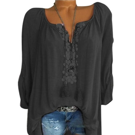 - Boho Women Summer Plain Shirt Tops Long Sleeve Blouse Gypsy Beach T-Shirts
