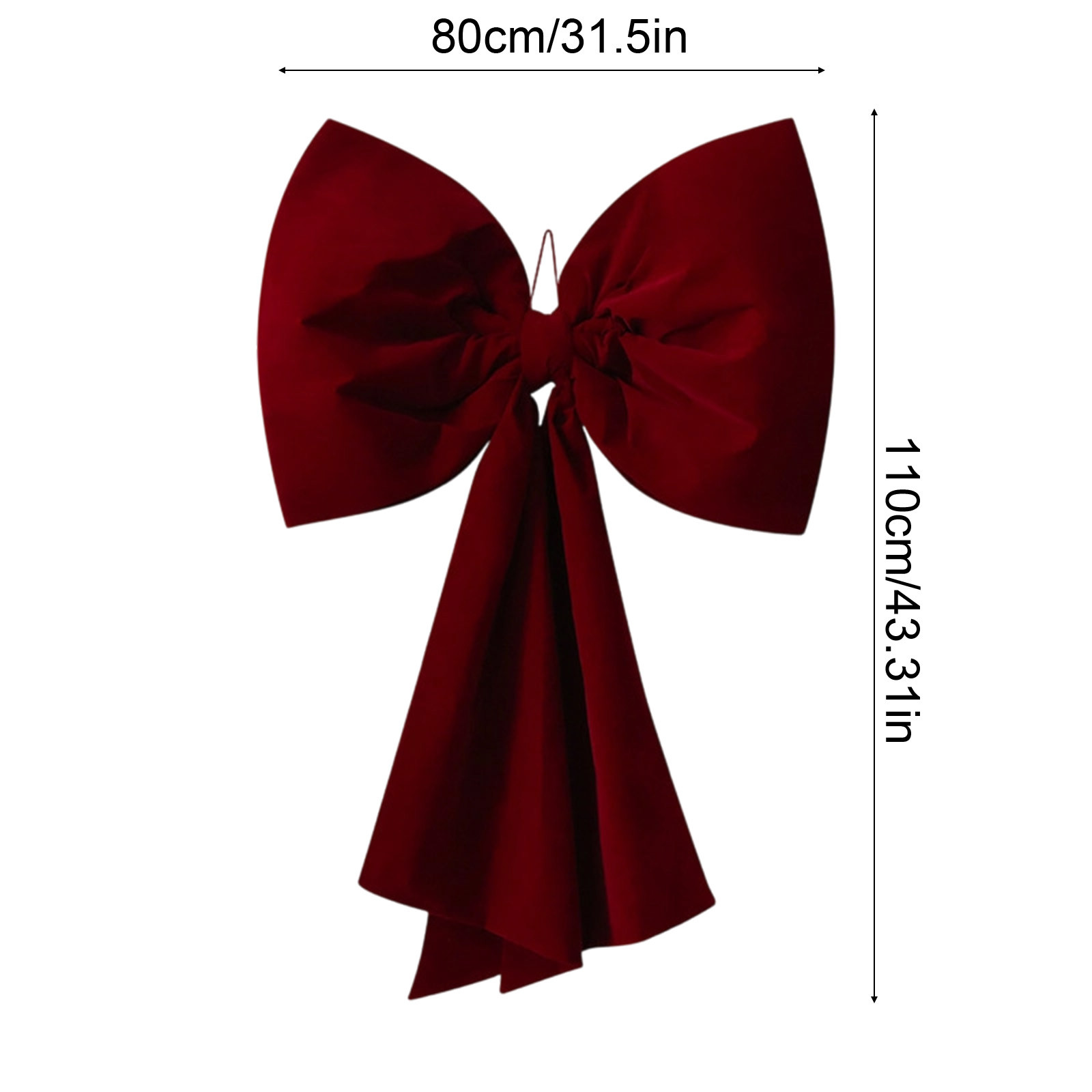Hvmvliv Large Wine Red Velvet Bow Christmas Decoration, 110x80cm Cloth Material for Tree Window Display, Oversized Festive Pendant for Office Street Decor Red
