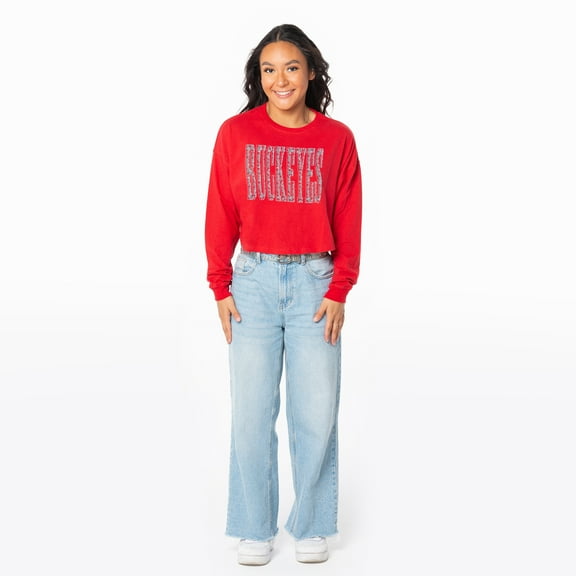 Women's ZooZatz Scarlet Ohio State Buckeyes Cropped Long Sleeve T-Shirt