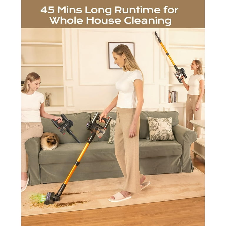 ARTSEA V15 Cordless Vacuum Cleaner for Home,35kPa 4-in-1 Stick Vacuum,35 Mins Runtime with Removable Battery,Lightweight Telescoping Tube,for All Types of Floors/Carpets/Pet Hair,Gold
