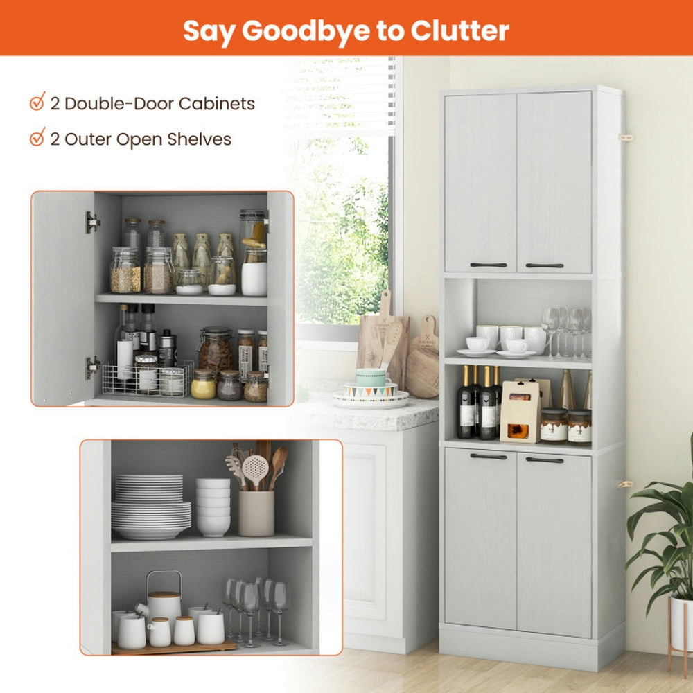 Finihen Kitchen Storage Cabinet, Buffet Sideboard, 75 Inch Kitchen Pantry Cabinet Tall Cupboard with Doors and Shelves, for Dining Room, Kitchen, Living Room, Oak Finihen Kitchen Storage Cabinet, Buffet Sideboard, 75 Inch Kitchen Pantry Cabinet Tall Cupboard with Doors and Shelves, for Dining Room, Kitchen, Living Room, Oak