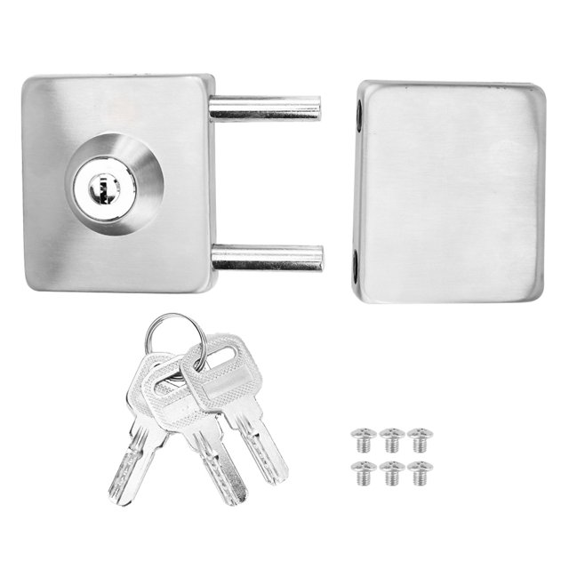 Cerradura automática para puerta de vidrio doble de un solo lado de acero inoxidable pulido con chorro de arena, de 3,9 a 4,7 pulgadas, para puertas cuadradas