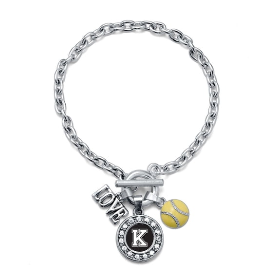 My Sports Initial Circle Charm Softball Toggle Bracelet- Letter K