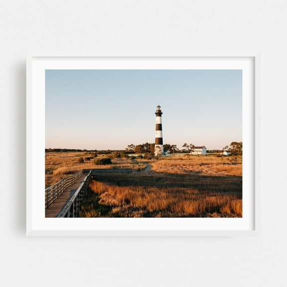 Bodie Island Lighthouse and Marsh 01 - North Carolina Photography White Framed Wall Art Print 16 x 20 inches