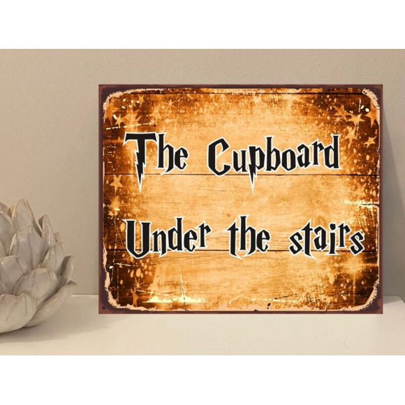 Size: 16" x 12" - Cupboard Under The Stairs Quote Metal Novelty Plaque Sign Gift