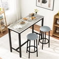 thumbnail image 2 of MOOSENG Bar Table Set with White Faux Marble Top, Pub Height Dining Table and Set of 2 Upholstered Stools, Space-Saving Kitchen Table Set for Small Spaces, 2 of 6
