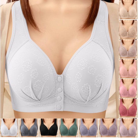Vhkiploz Front Closure Post-Surgery Bras for Women's Full Coverage Mastectomy Bras Solid Color Supportive Gathering Daily Bras