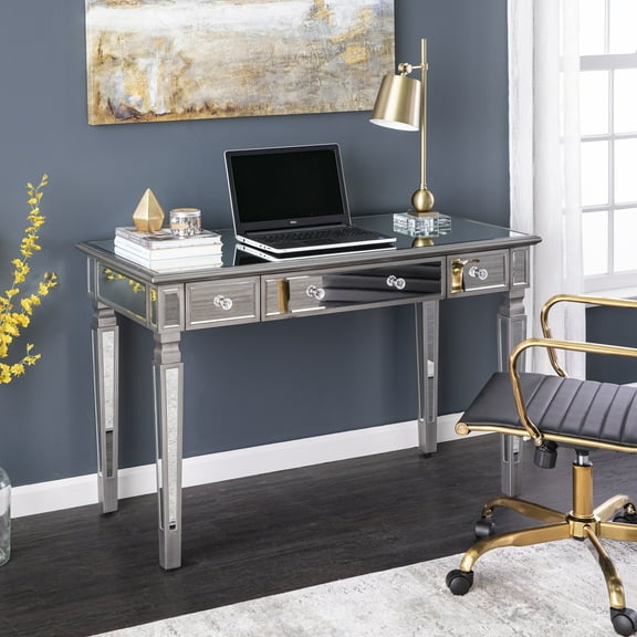 SEI Wedlyn Mid-Century Mirrored Desk, Silver