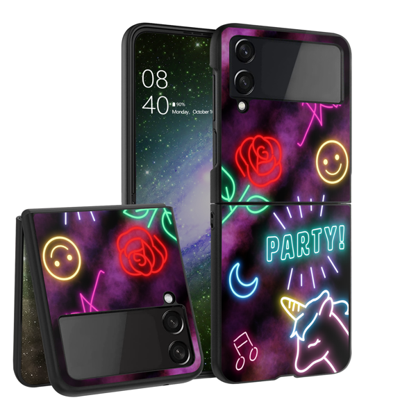 ANJ  Hard Protective Printed Case Cover Compatible with Samsung Galaxy Z Flip 4 - Party Neon Signs