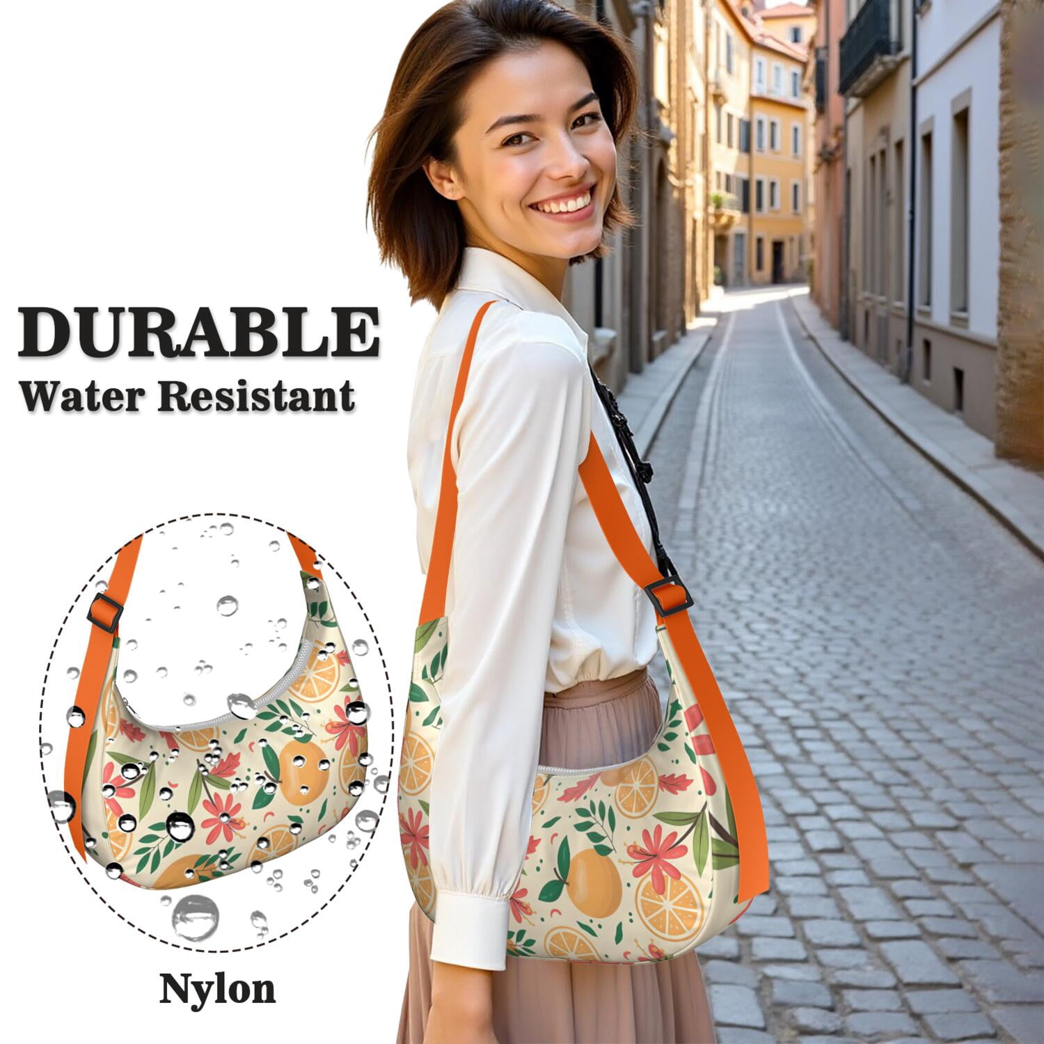 Lemon Lover Shoulder Bag for Women, Yellow Fruit Print Lightweight Crossbody Purse, Modern Summer Hobo Tote, Water-Resistant Nylon Handbag with Spacious Interior