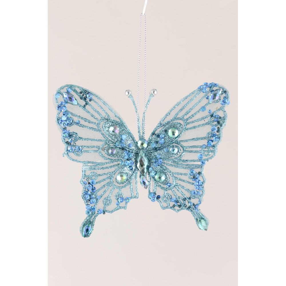 12 Blue Glitter Butterfly Clips 5 inches