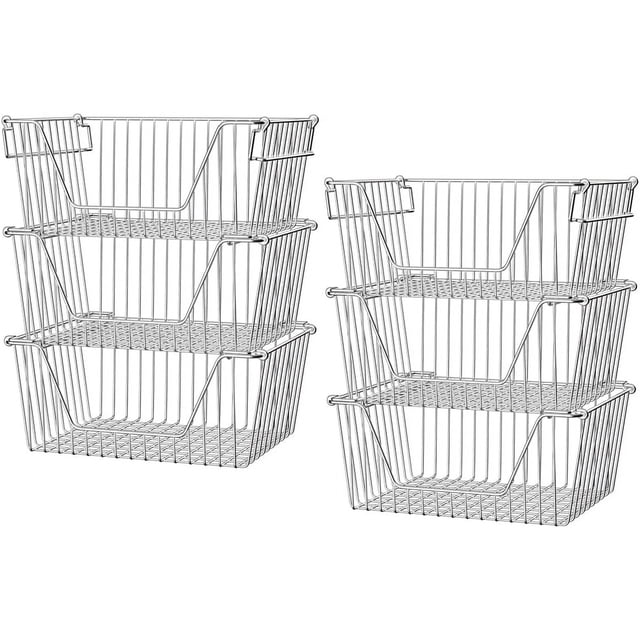 Stackable Storage Baskets Sturdy Metal Wire Freezer Bins Cabinet Organizer for Pantry Home Kitchen Organization
