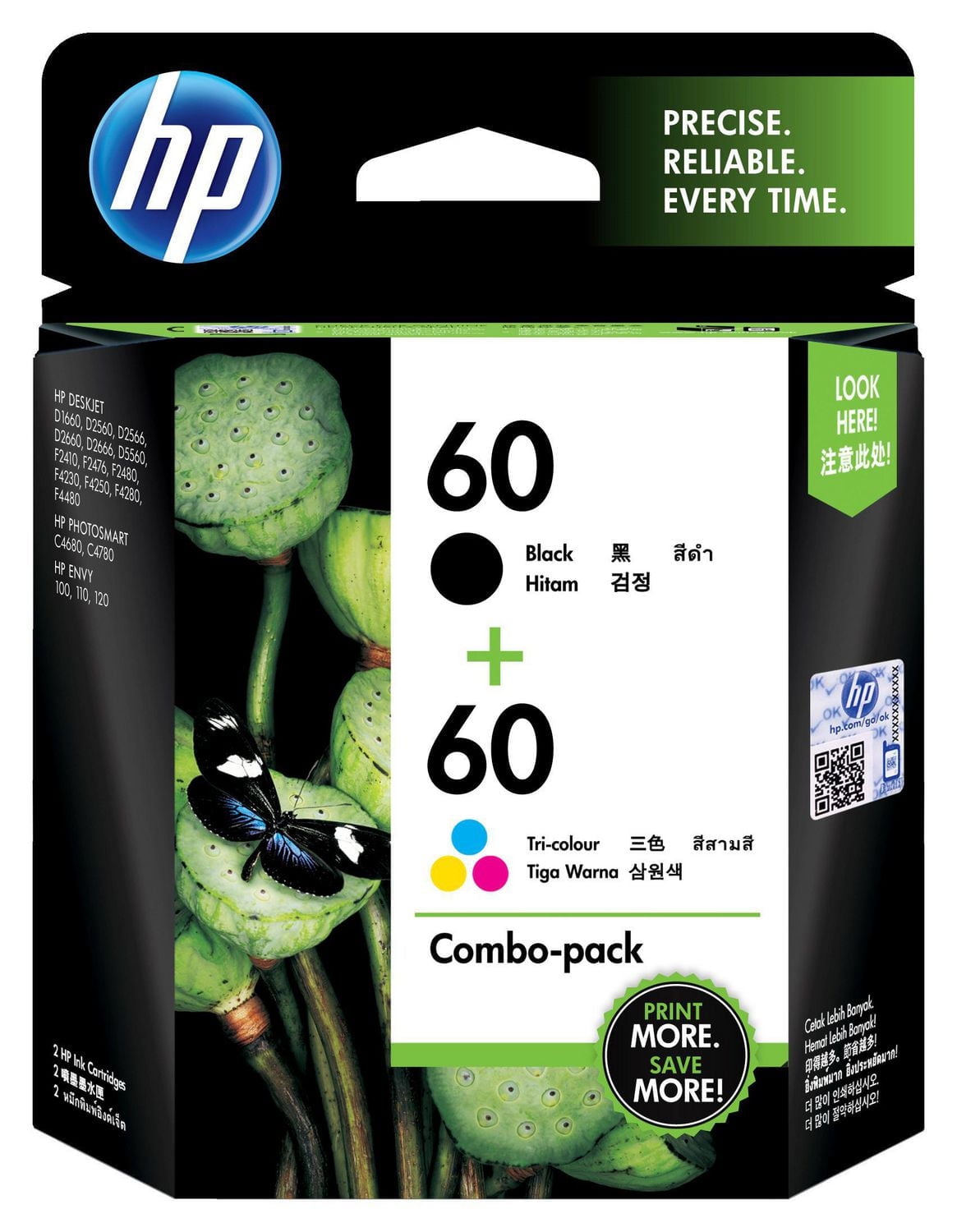 HP 60 Black & Tri-colour Original Ink Cartridges, 2-Pack (N9H63FN)