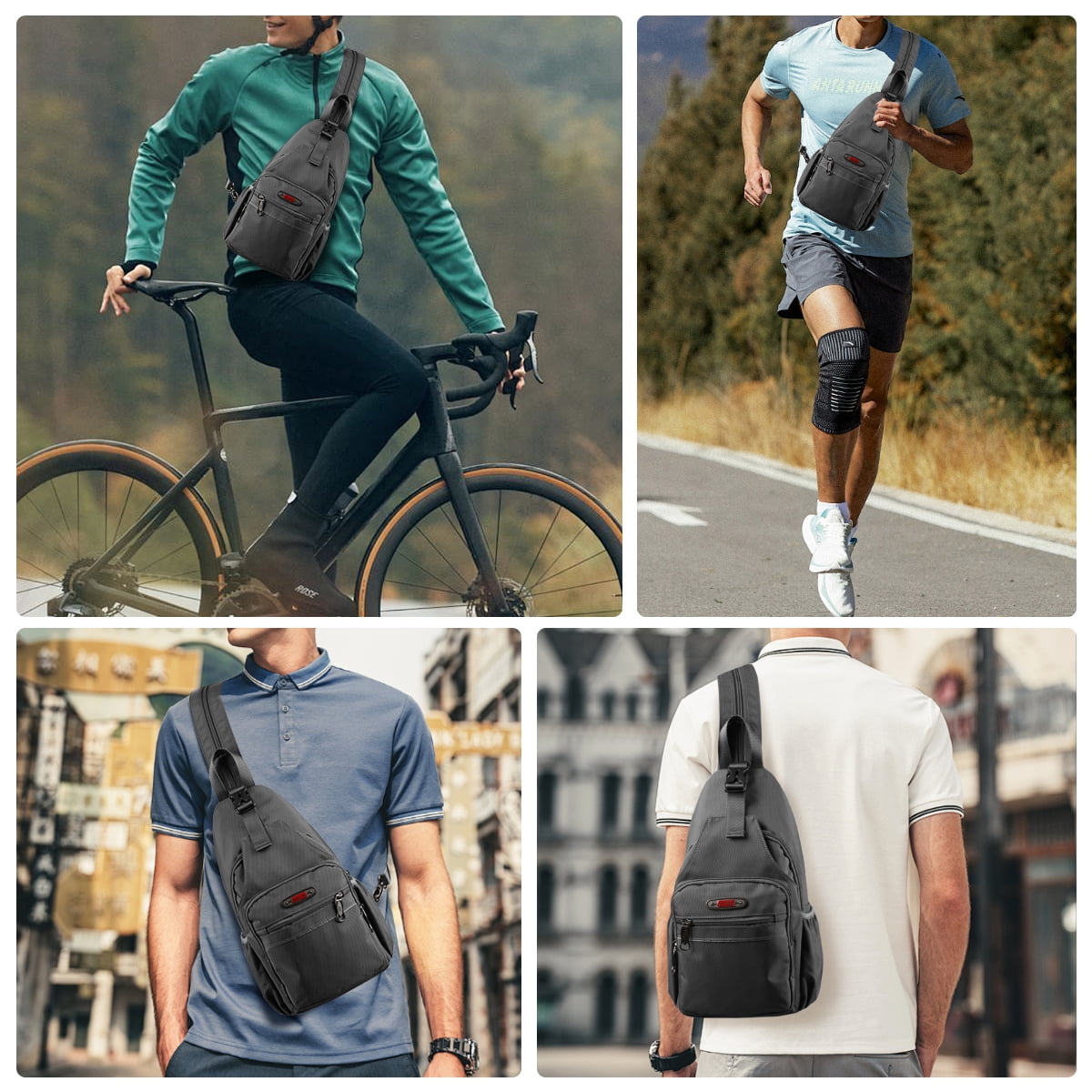 Sling Bags for Men Women Crossbody Small Sling Backpack with Single Double Shoulder Lightweight Over Shoulder Bag for Daily Travel Use,8610-Grey