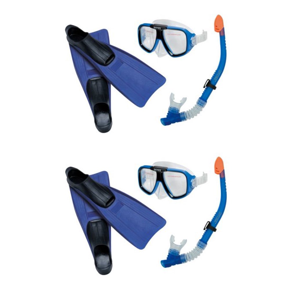 INTEX Reef Rider Adult Swimming Diving Mask, Snorkel & Fins (Set of 2
