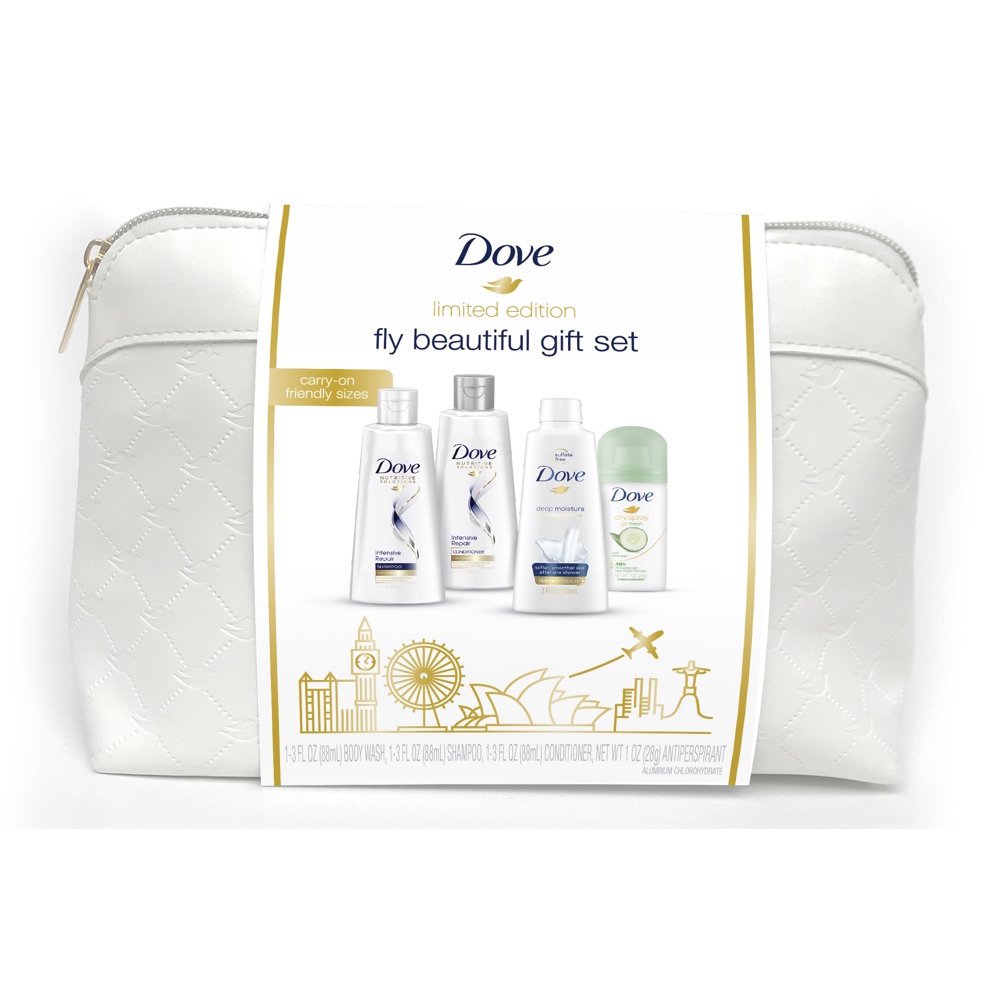 Dove 4pc Fly Beautiful Holiday Gift Set (Travel Size Bodywash, Shampoo