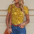 thumbnail image 6 of Hirioo Gold Glitter for Women's Round Neck Short-sleeved Onesie Basic Bodysuits-X-Large, 6 of 7