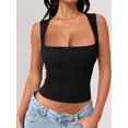 thumbnail image 6 of Women'S Square Neck Sleeveless Double-Layer Tank Tops Basic Tight T Shirts Black XL, 6 of 7