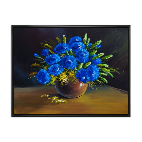 Designart 'Still Life A Bouquet Of Blue Wildflowers In Vase' Traditional Framed Canvas Wall Art Print