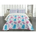 thumbnail image 3 of Ambesonne Octopus Quilted Bedspread Set 3 Pcs, Love Theme Creatures, Queen Size, Lilac Pink and Blue, 3 of 5