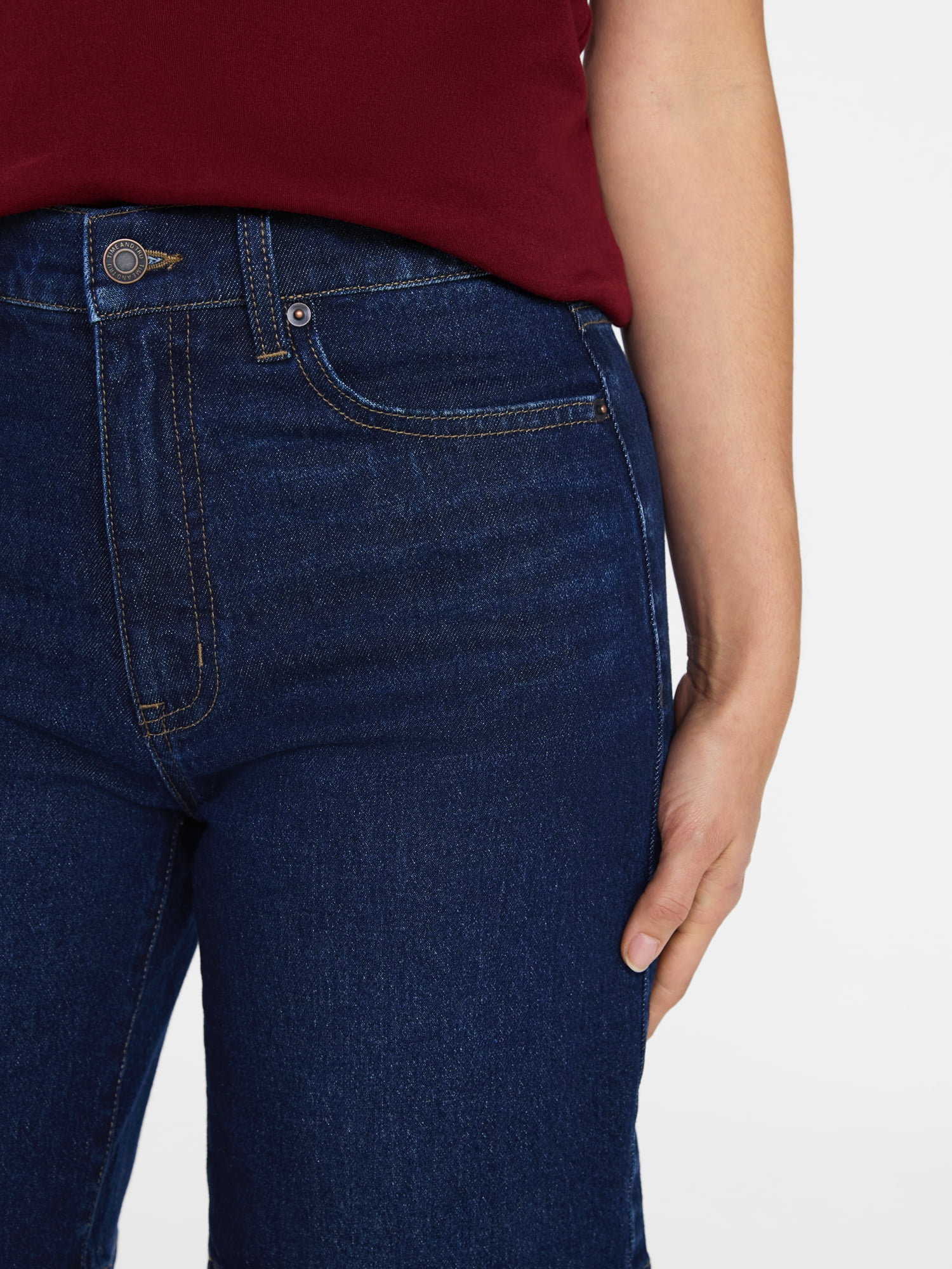 Time and Tru Women's High Rise Denim Bermuda Shorts, 9" Inseam, Sizes 0-20