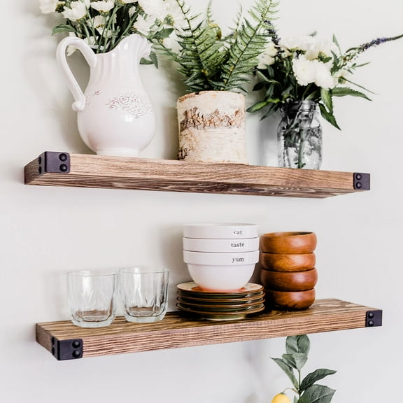 Willow & Grace Karina 24" Floating Wood Shelves, Rustic Grey, Set of 2