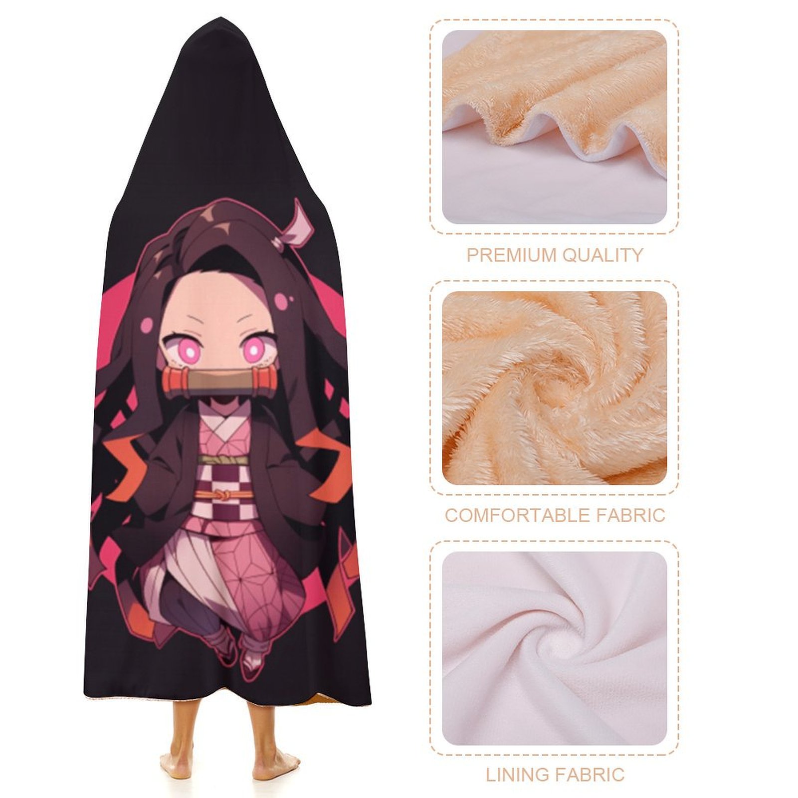 Demon Slayer Wearable Blanket Cloak Arctic Velvet Hooded Blanket Soft Fuzzy Hoodie Blanket Cape for Adults Kids 60"x80"