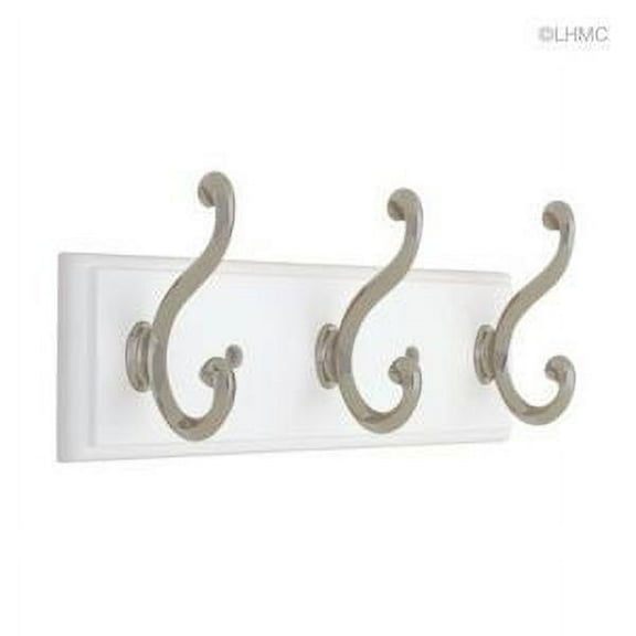 Liberty R12344H-PWN 10" 3 Scroll Hook Coat/Hat Rail White & Satin Nickel