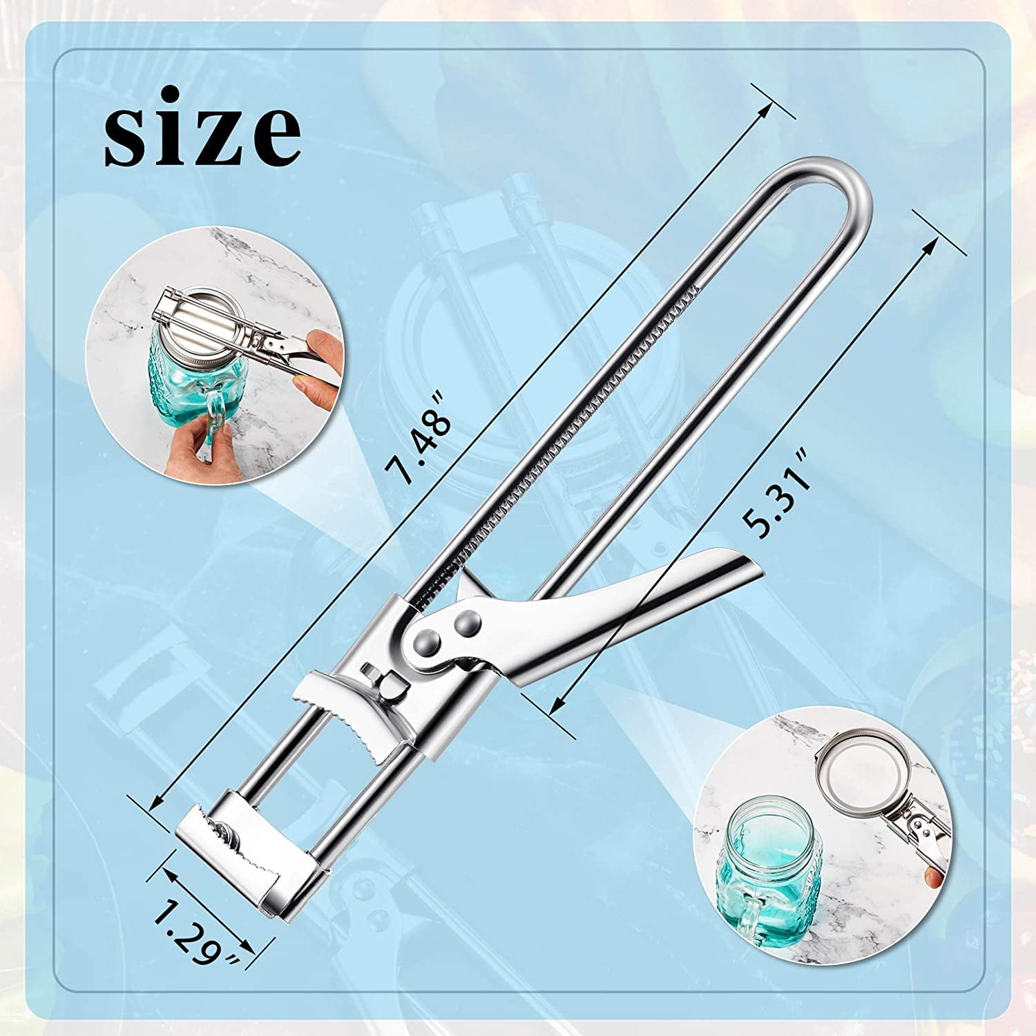 Kepooman 2 Pcs Kitchen Stainless Steel Adjustable Can Opener Handle for Jar Bottle, Silver