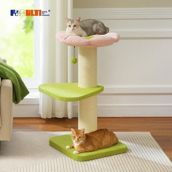 PEQULTI 36" Large Cat Scratching Post Tall Cat Scratcher for Indoor Pet  with Flower Perch Pink