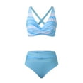 thumbnail image 4 of EHRWE Women High Waisted Bikini Sexy Push Up Two Piece Swimsuits Vintage Swimsuit Two Piece Retro Ruched High Waist Print Bikini Set Light Blue, Sizes S-2XL, 4 of 8