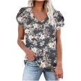 thumbnail image 2 of ICHUANYI Clearance Fashion Women's Summer V-Neck Short Sleeve Print Casual T-shirt Blouse(Gray, S) ICHUANYI WER2023081206520, 2 of 4
