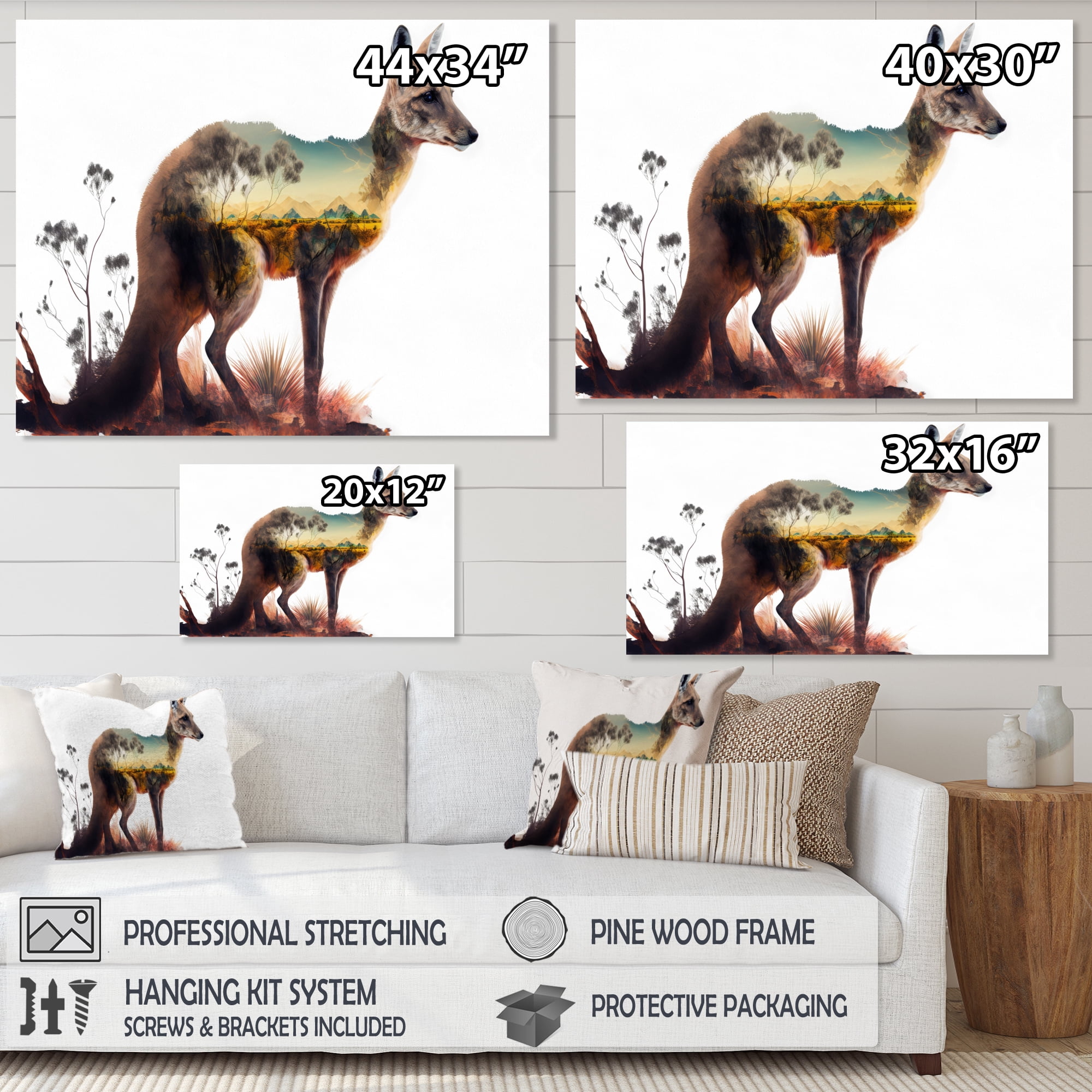 Designart Double Exposure Of A Kangaroo With Australian Landscape Canvas Wall Art