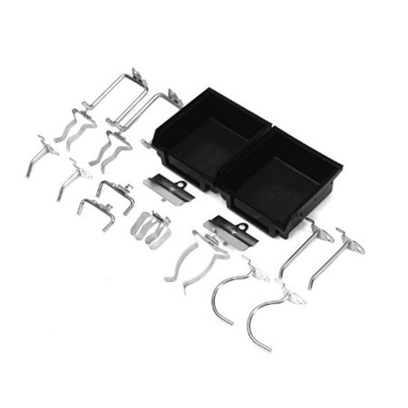 Triton Products® 18 Piece Steel DuraHook & Polypropylene Bin Assortment for DuraBoard or 1/8" and 1/4" Pegboard
