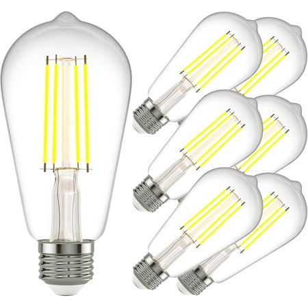 E26 LED Edison Bulbs: 6W Equivalent 60 Watt Dimmable LED Light Bulbs - Vinta Warm Lights 2700k 800 Lumens High Brightness Filament Bulbs with 90+ CRI - Clear Glass, 6 Pack