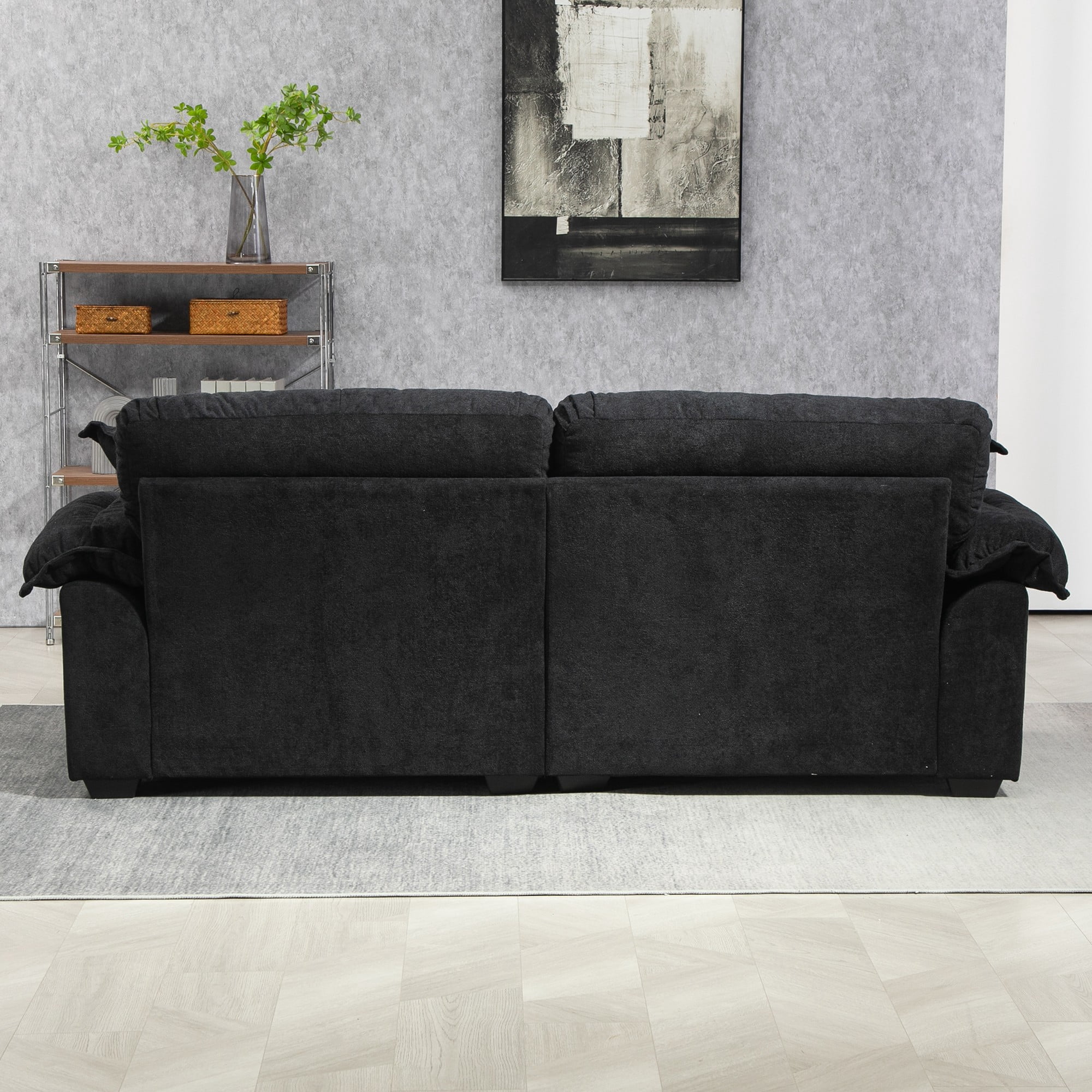 84" Chenille Loveseat Sofa Upholstered Deep Seat Sofa Couch with 2 Throw Pillows for Living Room Apartment Office,Black