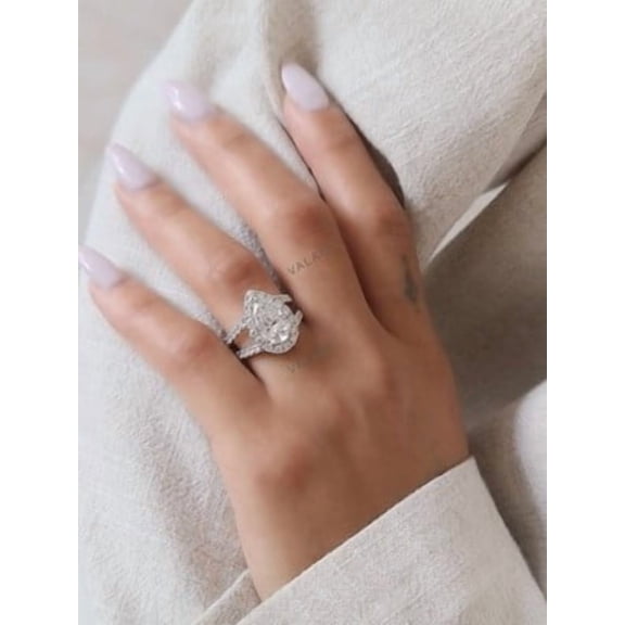 3.5Ct Lab Grown Diamond Band Ring 14K White Gold Halo Pear Cut